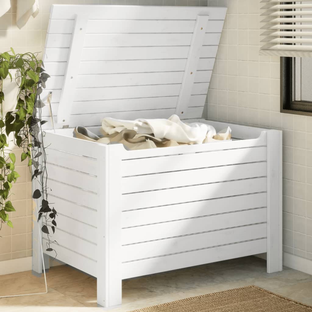 Úložný Box S Víkem Rana Bílý Masivní Borové Dřevo Bílá