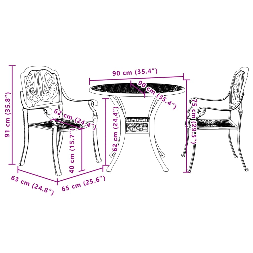 3Dílný Bistro Set Bronzový Litý Hliník