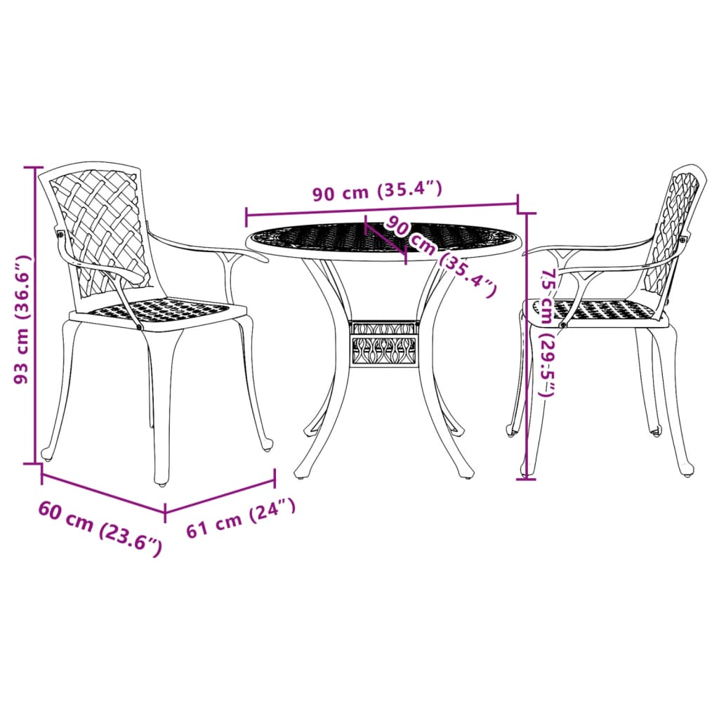 3Dílný Bistro Set Bílý Litý Hliník