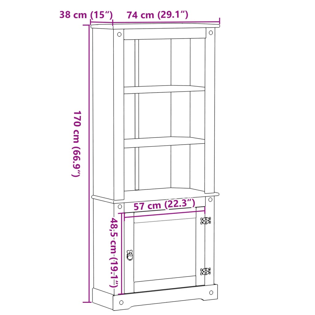 Skříň Highboard Corona 74 X 38 X 170 Cm Masivní Borové Dřevo