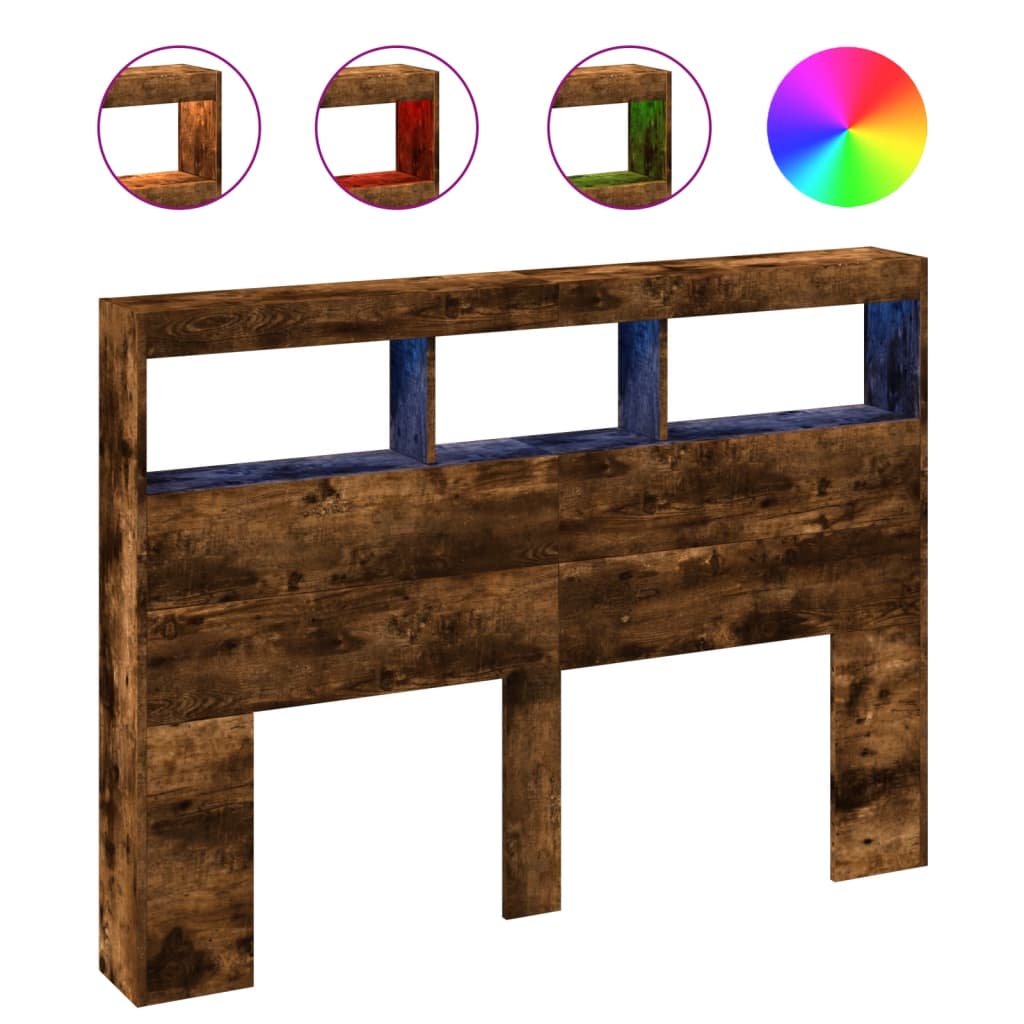 Čelo Postele S Úložným Prostorem A Led Kouřový Dub 140X17X102Cm