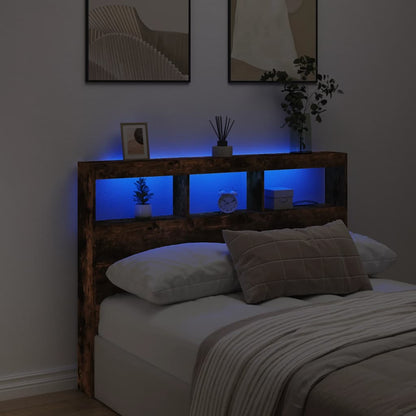 Čelo Postele S Úložným Prostorem A Led Kouřový Dub 140X17X102Cm