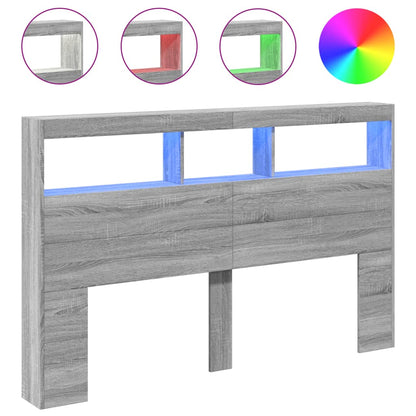 Čelo Postele S Úložným Prostorem A Led Šedé Sonoma 160X17X102Cm