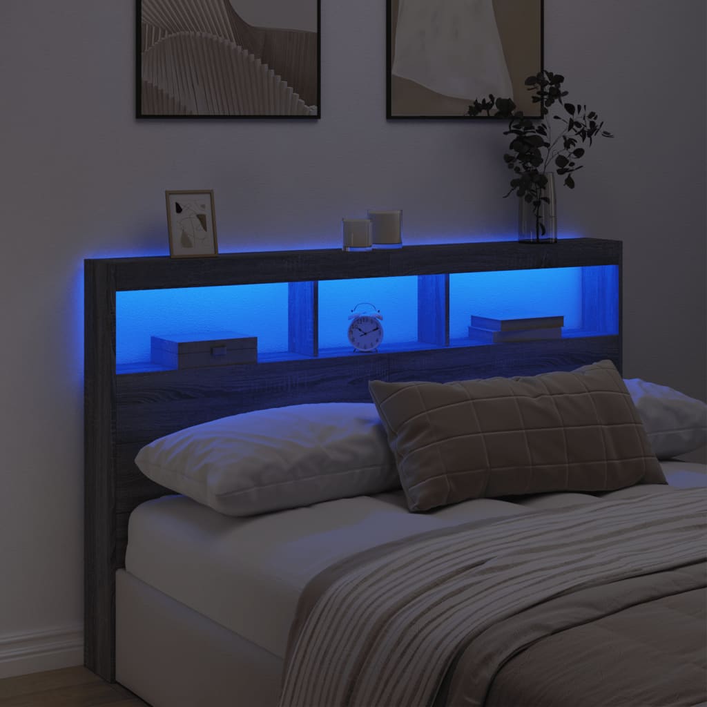 Čelo Postele S Úložným Prostorem A Led Šedé Sonoma 160X17X102Cm