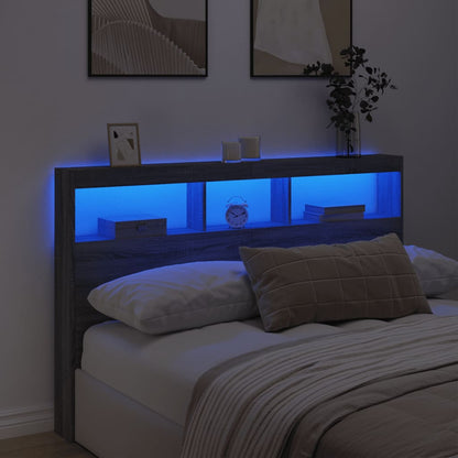 Čelo Postele S Úložným Prostorem A Led Šedé Sonoma 160X17X102Cm