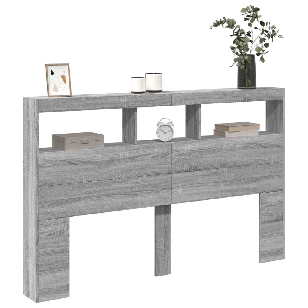 Čelo Postele S Úložným Prostorem A Led Šedé Sonoma 160X17X102Cm