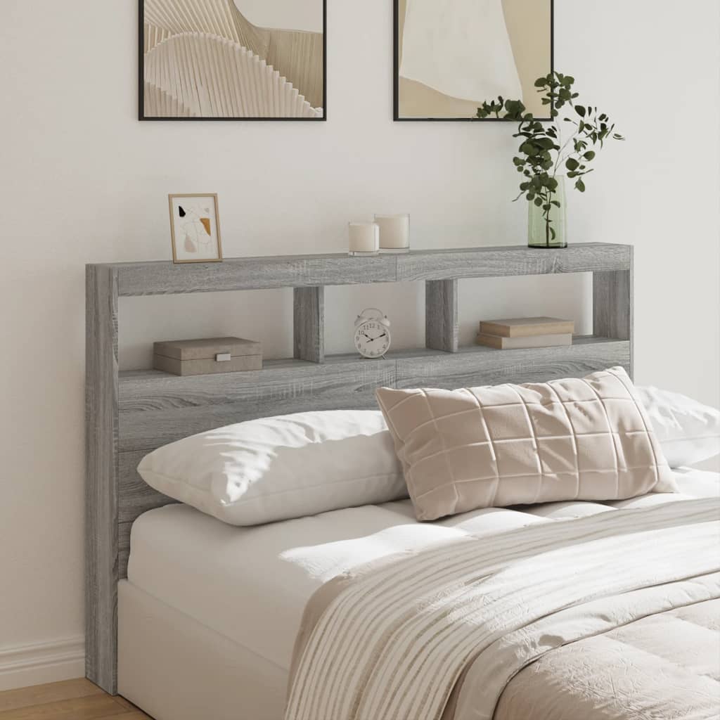 Čelo Postele S Úložným Prostorem A Led Šedé Sonoma 160X17X102Cm
