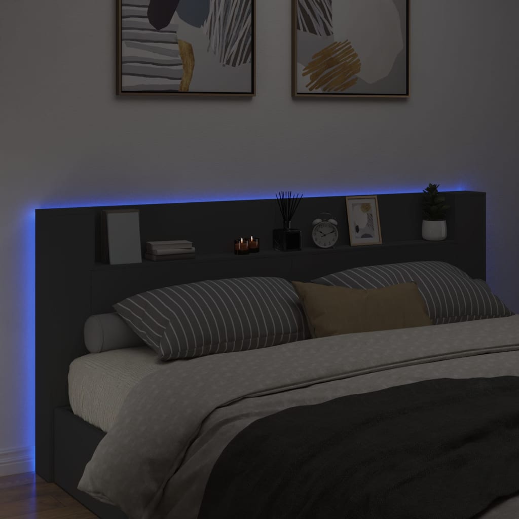 Čelo Postele S Úložným Prostorem A Led Černé 220X16,5X103,5 Cm