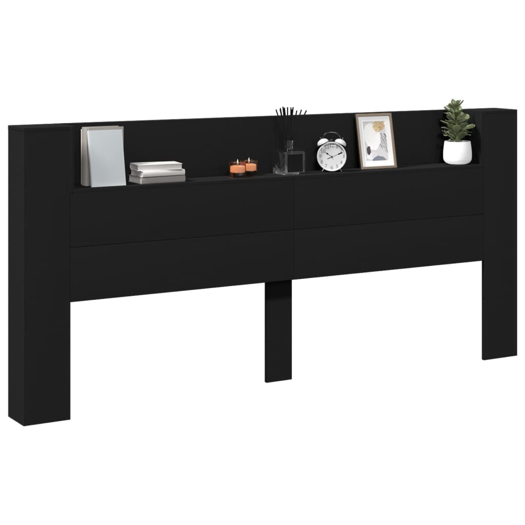 Čelo Postele S Úložným Prostorem A Led Černé 220X16,5X103,5 Cm