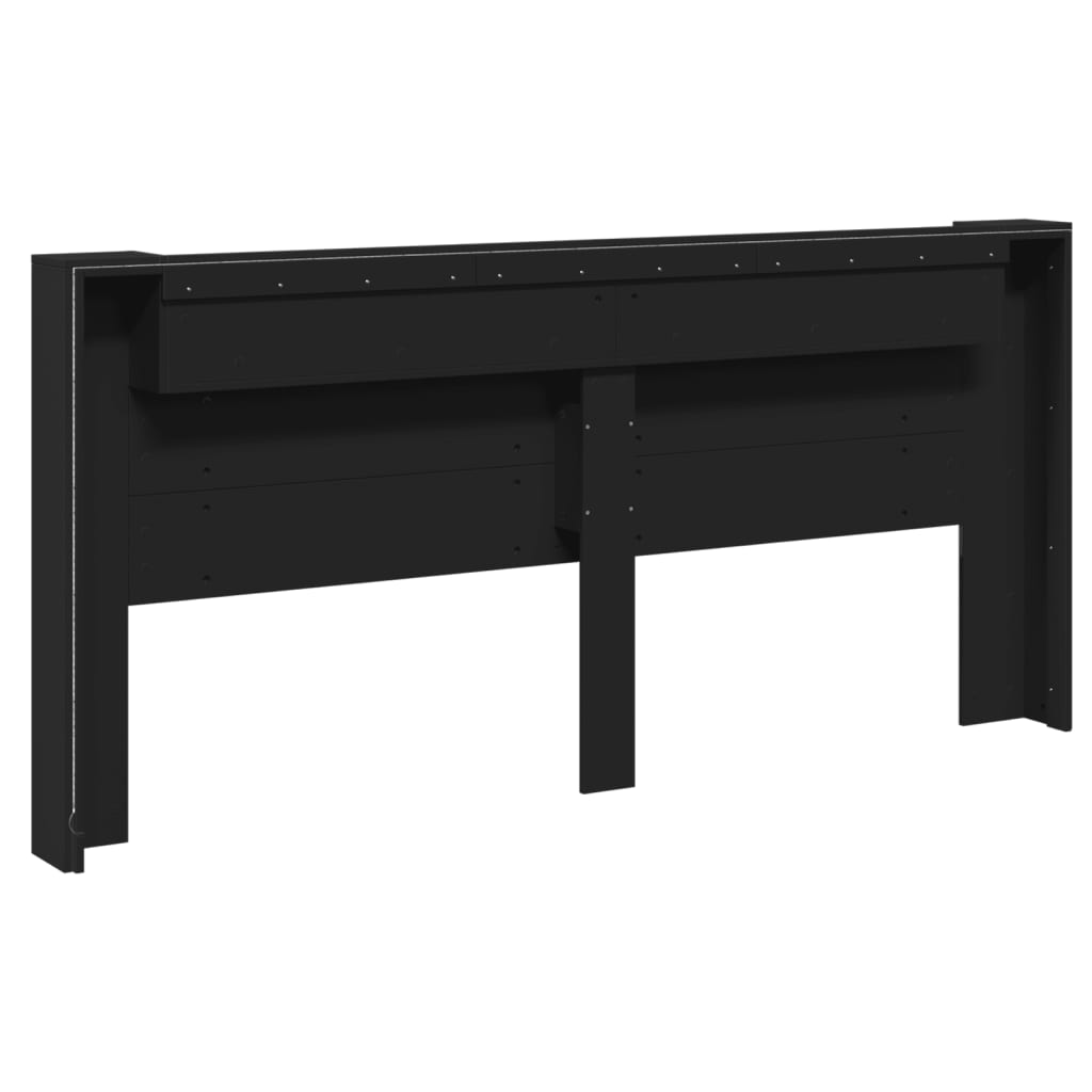Čelo Postele S Úložným Prostorem A Led Černé 220X16,5X103,5 Cm