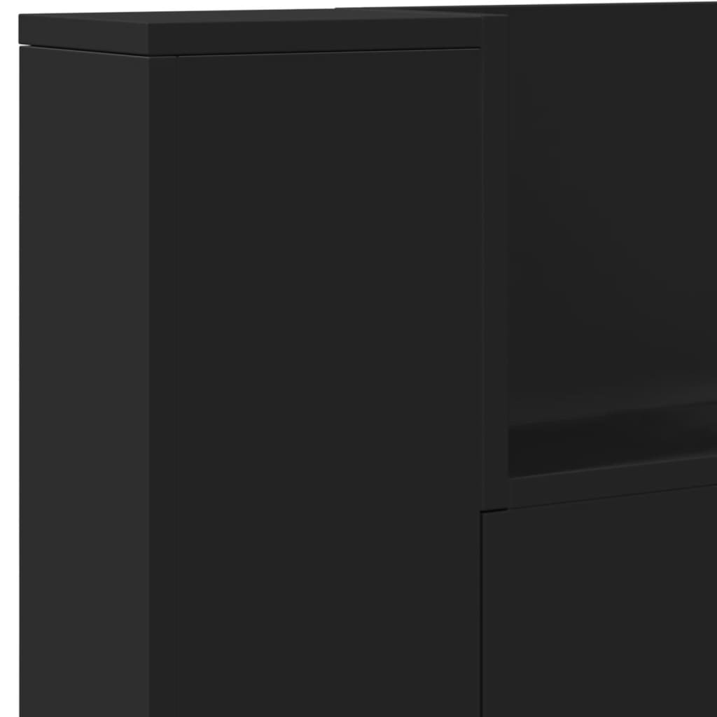 Čelo Postele S Úložným Prostorem A Led Černé 220X16,5X103,5 Cm
