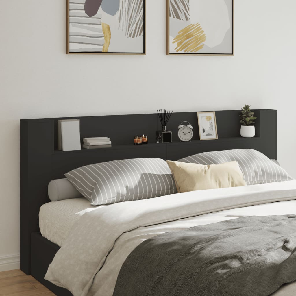 Čelo Postele S Úložným Prostorem A Led Černé 220X16,5X103,5 Cm