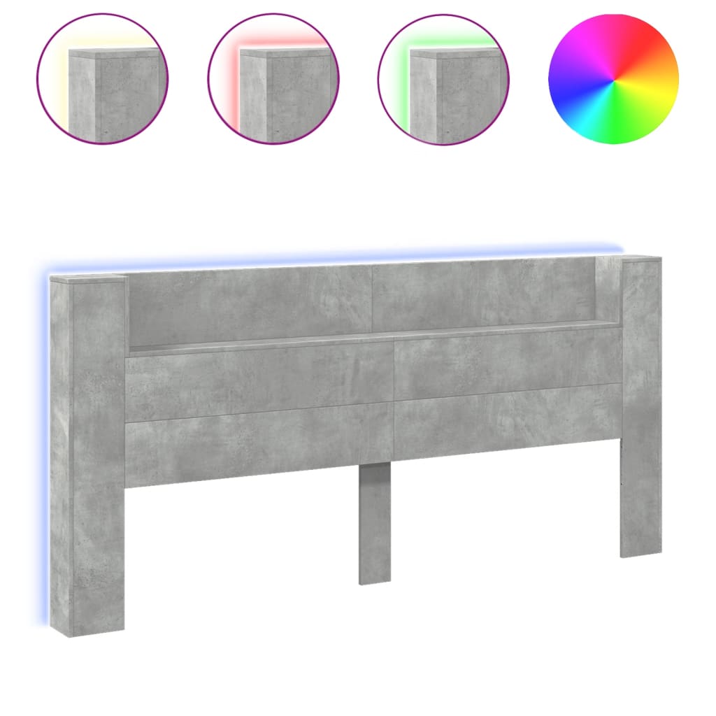 Čelo Postele Úložný Prostor Led Betonově Šedé 220X16,5X103,5 Cm