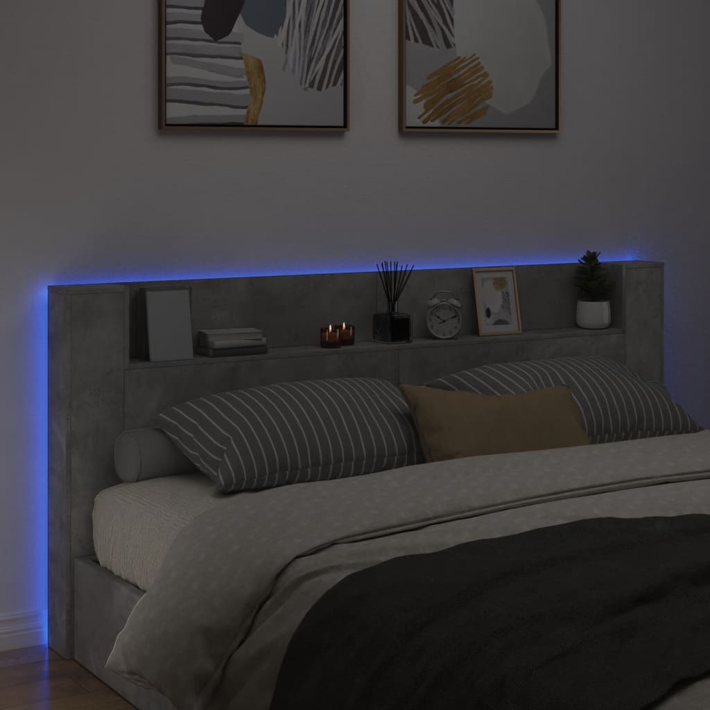 Čelo Postele Úložný Prostor Led Betonově Šedé 220X16,5X103,5 Cm