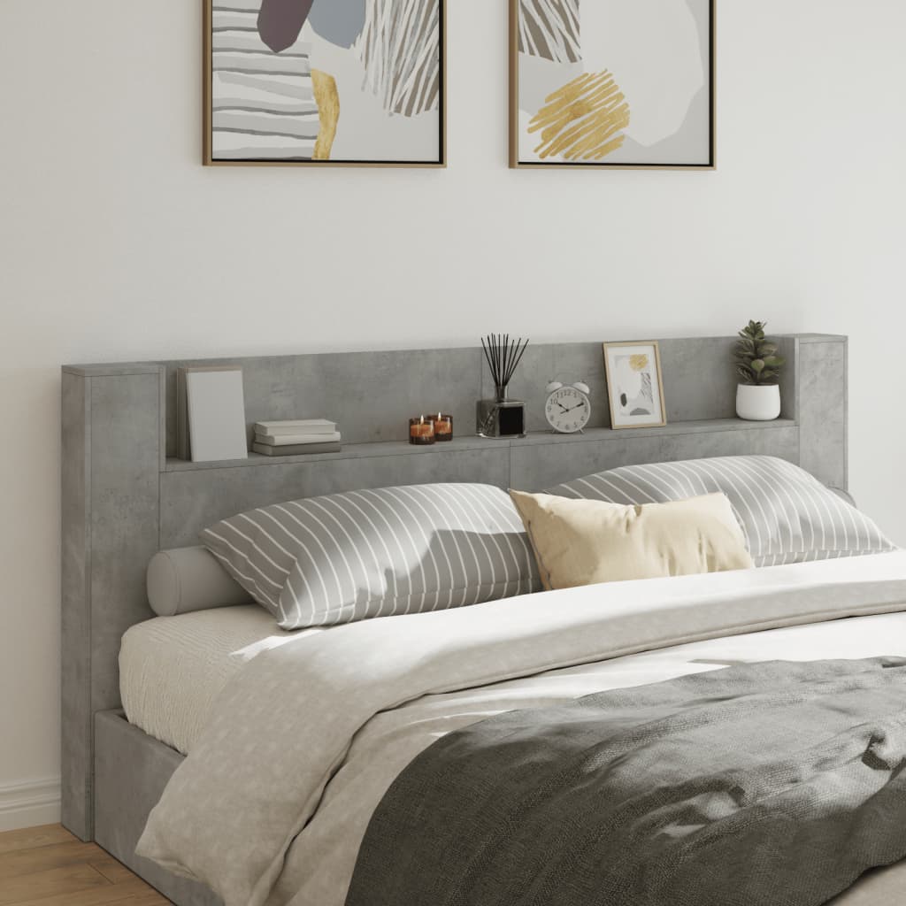 Čelo Postele Úložný Prostor Led Betonově Šedé 220X16,5X103,5 Cm