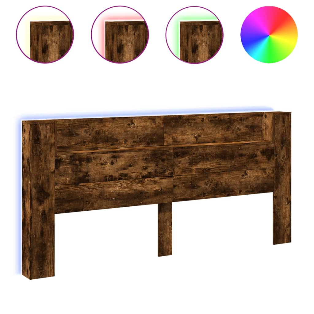 Čelo Postele Úložný Prostor A Led Kouřový Dub 220X16,5X103,5 Cm
