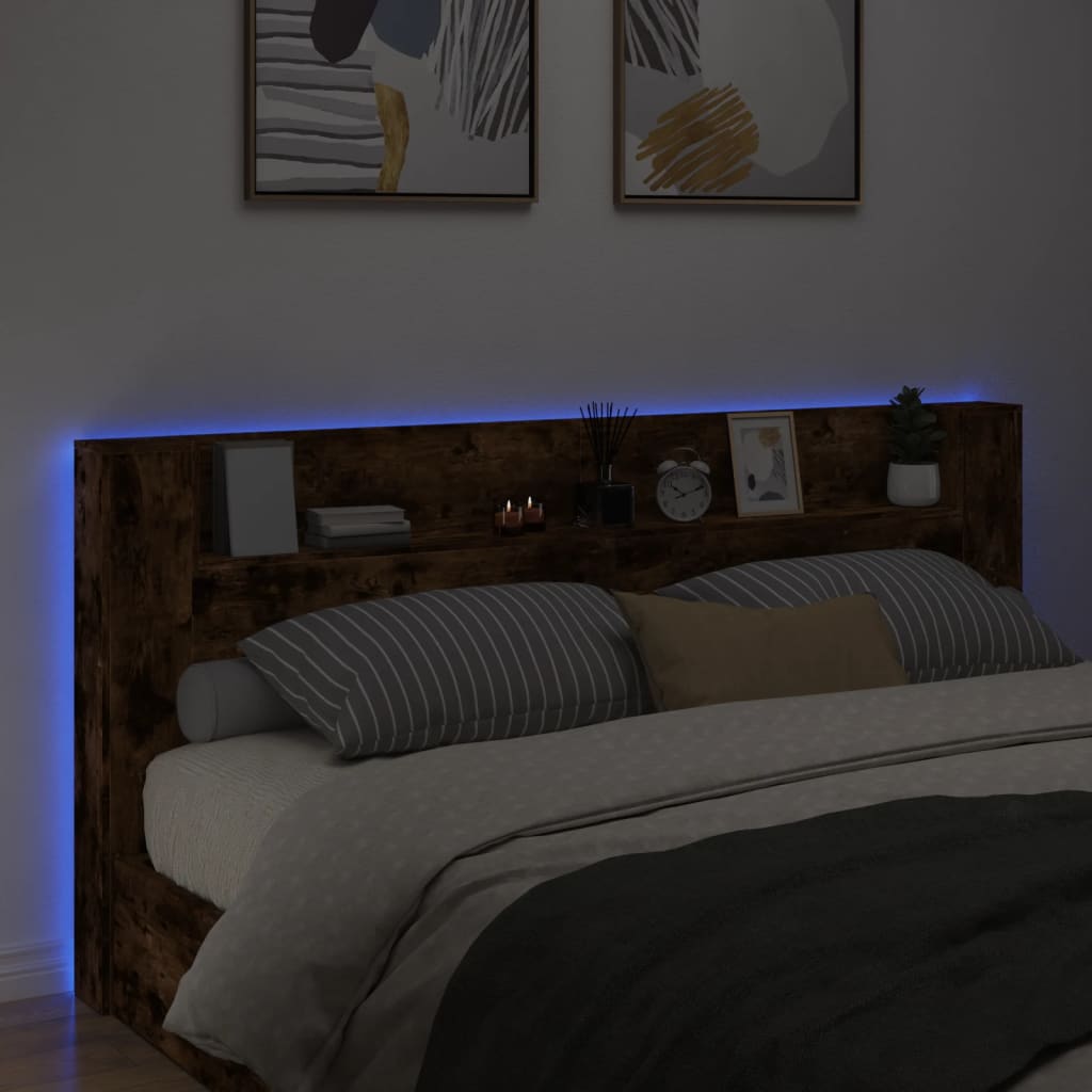 Čelo Postele Úložný Prostor A Led Kouřový Dub 220X16,5X103,5 Cm