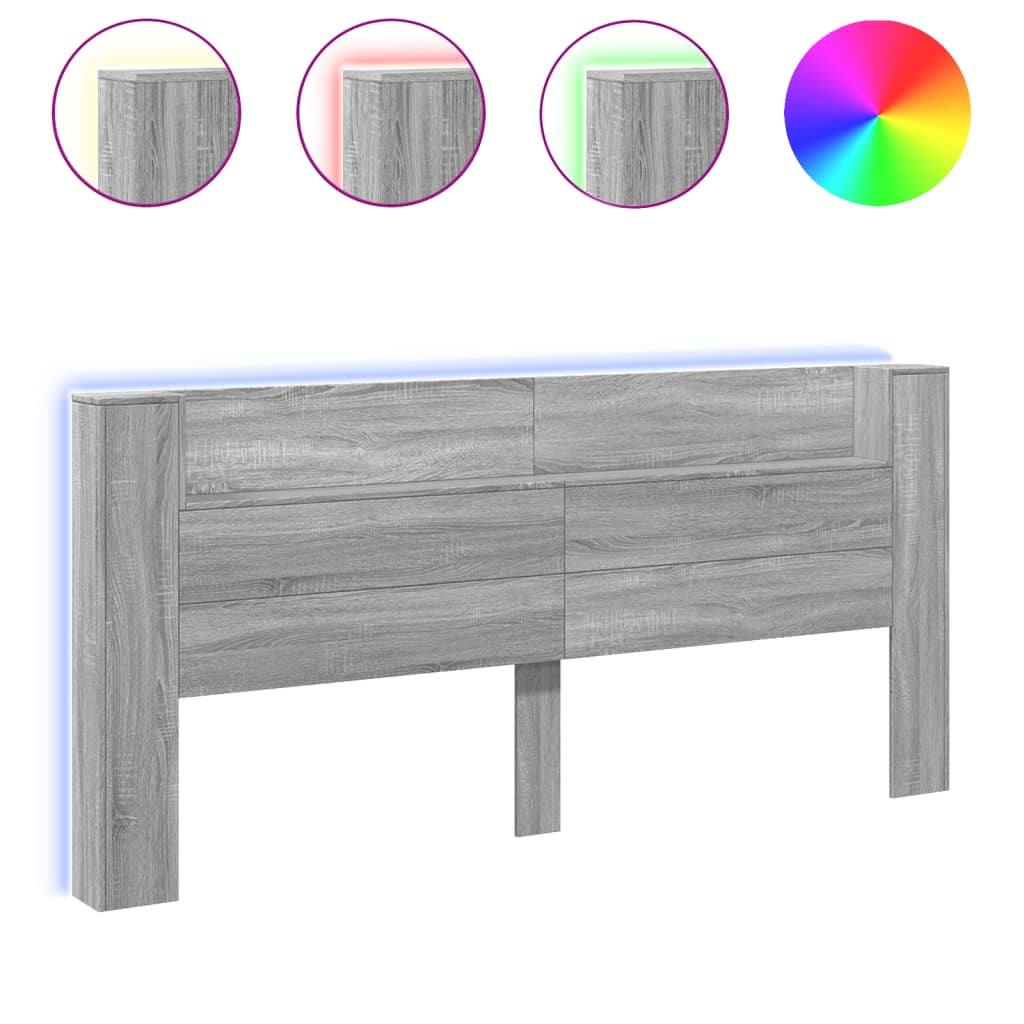 Čelo Postele Úložný Prostor A Led Šedé Sonoma 220X16,5X103,5 Cm
