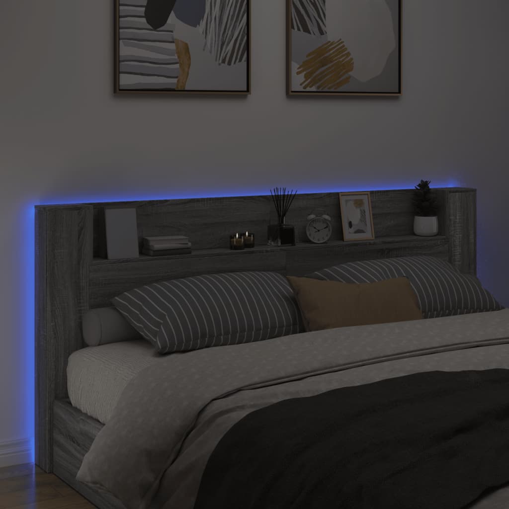 Čelo Postele Úložný Prostor A Led Šedé Sonoma 220X16,5X103,5 Cm