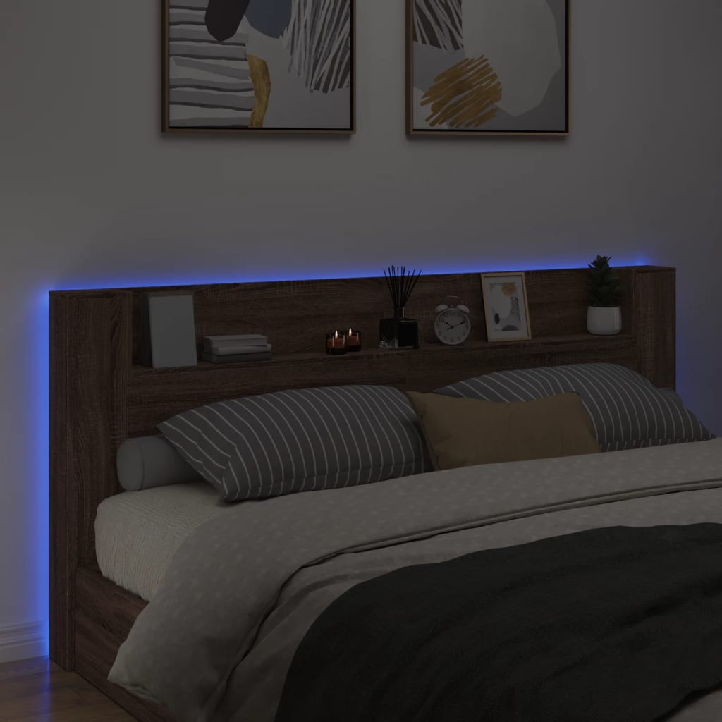 Čelo Postele Úložný Prostor A Led Hnědý Dub 220X16,5X103,5 Cm