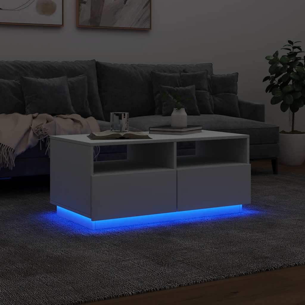 Konferenční Stolek S Led Osvětlením Bílý 90 X 49 X 40 Cm