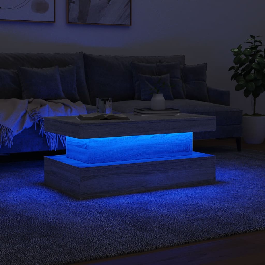 Konferenční Stolek S Led Osvětlením Šedý Sonoma 90 X 50 X 40 Cm