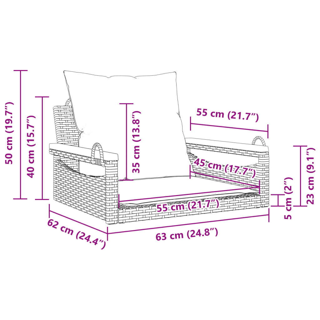 Houpací Lavice S Poduškami Černá Polyratan Černá