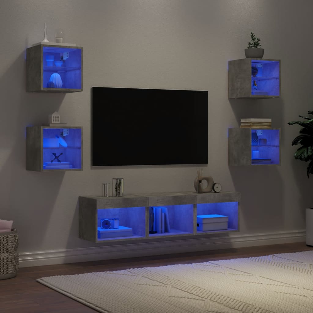 7Dílná Obývací Stěna S Led Osvětlením Černá Kompozitní Dřevo