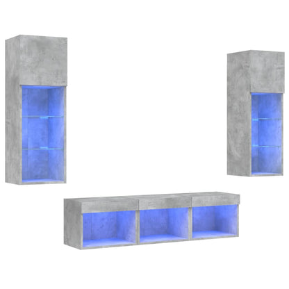 5Dílná Obývací Stěna S Led Betonově Šedá Kompozitní Dřevo