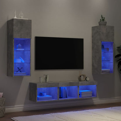 5Dílná Obývací Stěna S Led Betonově Šedá Kompozitní Dřevo
