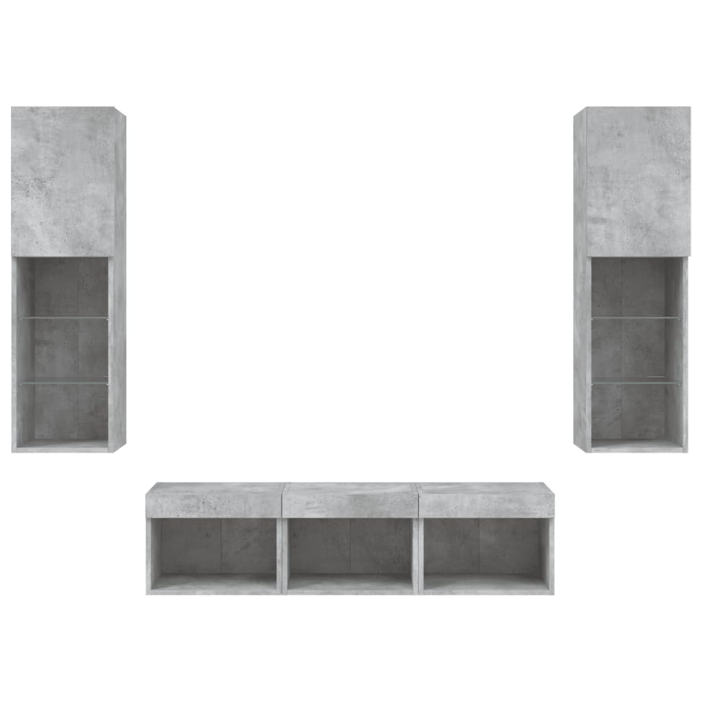 5Dílná Obývací Stěna S Led Betonově Šedá Kompozitní Dřevo