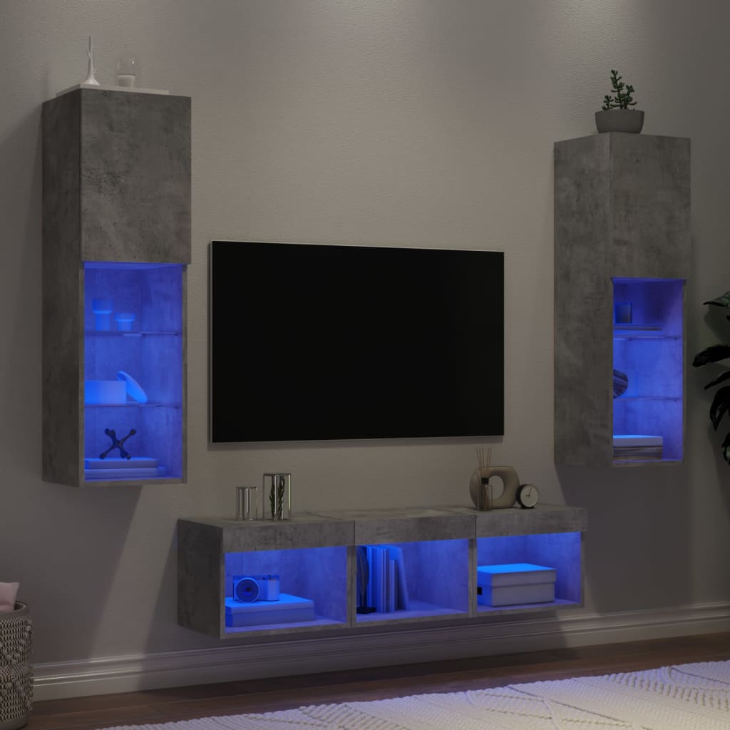 5Dílná Obývací Stěna S Led Betonově Šedá Kompozitní Dřevo