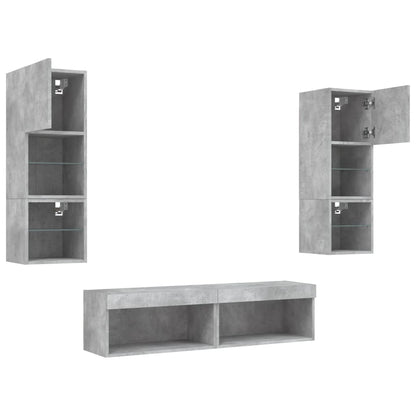 6Dílná Obývací Stěna S Led Betonově Šedá Kompozitní Dřevo