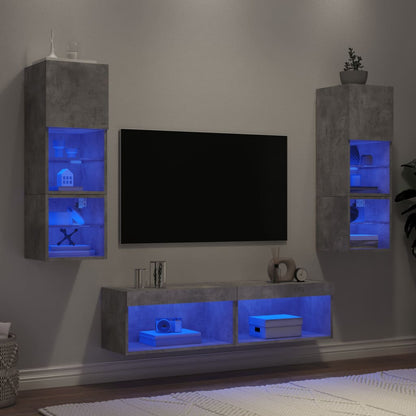 6Dílná Obývací Stěna S Led Betonově Šedá Kompozitní Dřevo