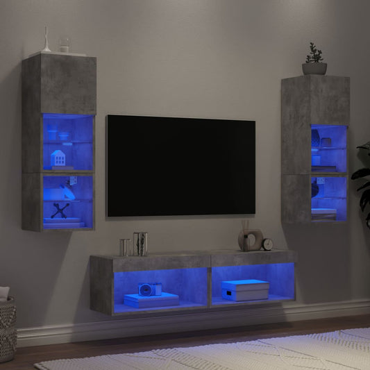 6Dílná Obývací Stěna S Led Betonově Šedá Kompozitní Dřevo