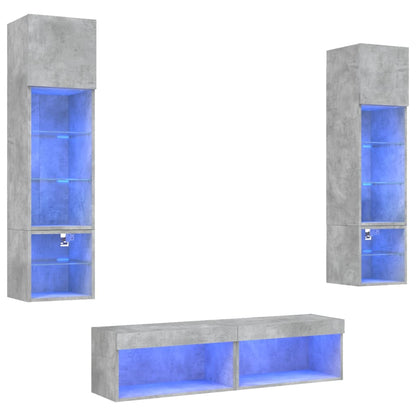 6Dílná Obývací Stěna S Led Betonově Šedá Kompozitní Dřevo