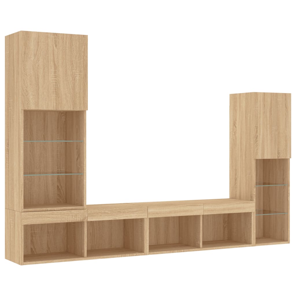 4Dílná Obývací Stěna S Led Kompozitní Dřevo