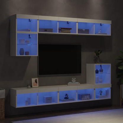 8Dílná Obývací Stěna S Led Osvětlením Bílá Kompozitní Dřevo
