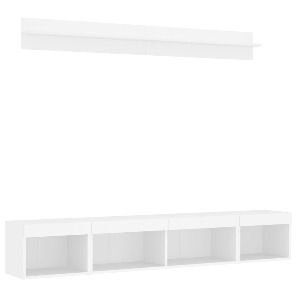5Dílná Obývací Stěna S Led Osvětlením Bílá Kompozitní Dřevo