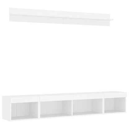 5Dílná Obývací Stěna S Led Osvětlením Bílá Kompozitní Dřevo