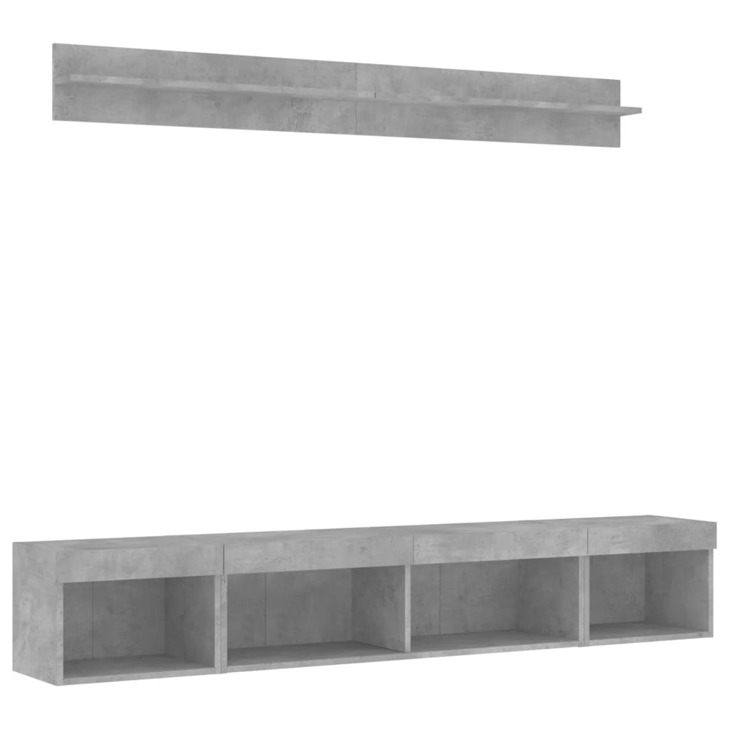 5Dílná Obývací Stěna S Led Betonově Šedá Kompozitní Dřevo