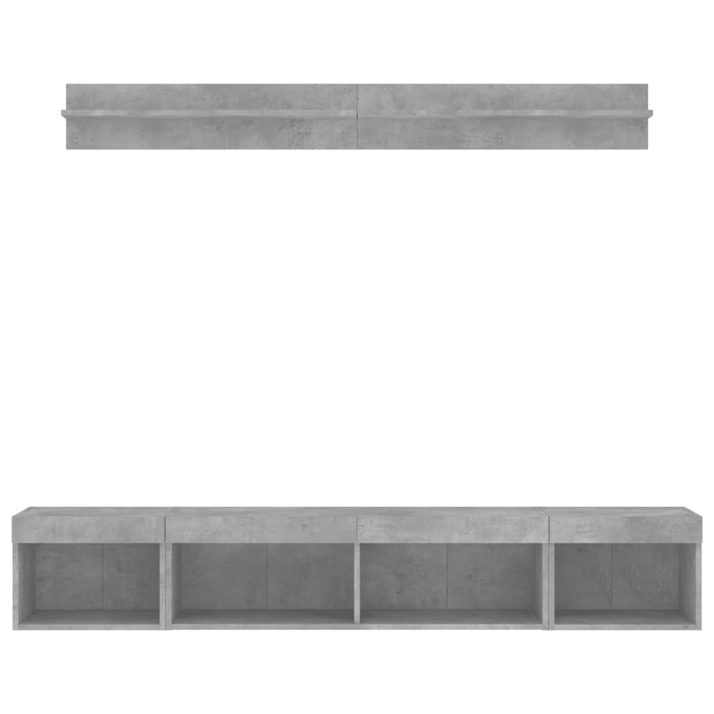 5Dílná Obývací Stěna S Led Betonově Šedá Kompozitní Dřevo