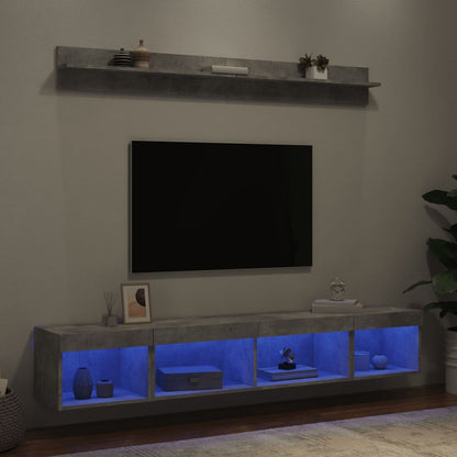 5Dílná Obývací Stěna S Led Betonově Šedá Kompozitní Dřevo