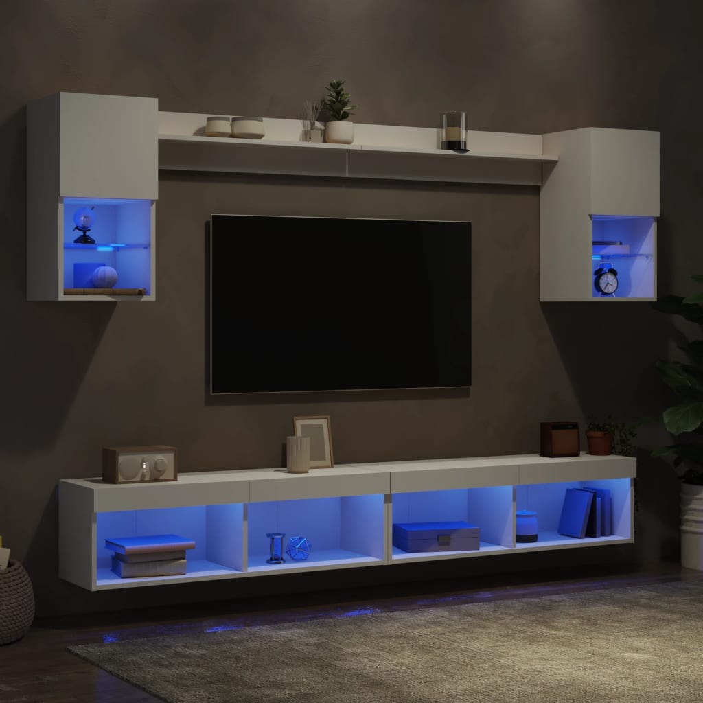 6Dílná Obývací Stěna S Led Osvětlením Bílá Kompozitní Dřevo