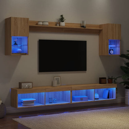 6Dílná Obývací Stěna S Led Dub Sonoma Kompozitní Dřevo