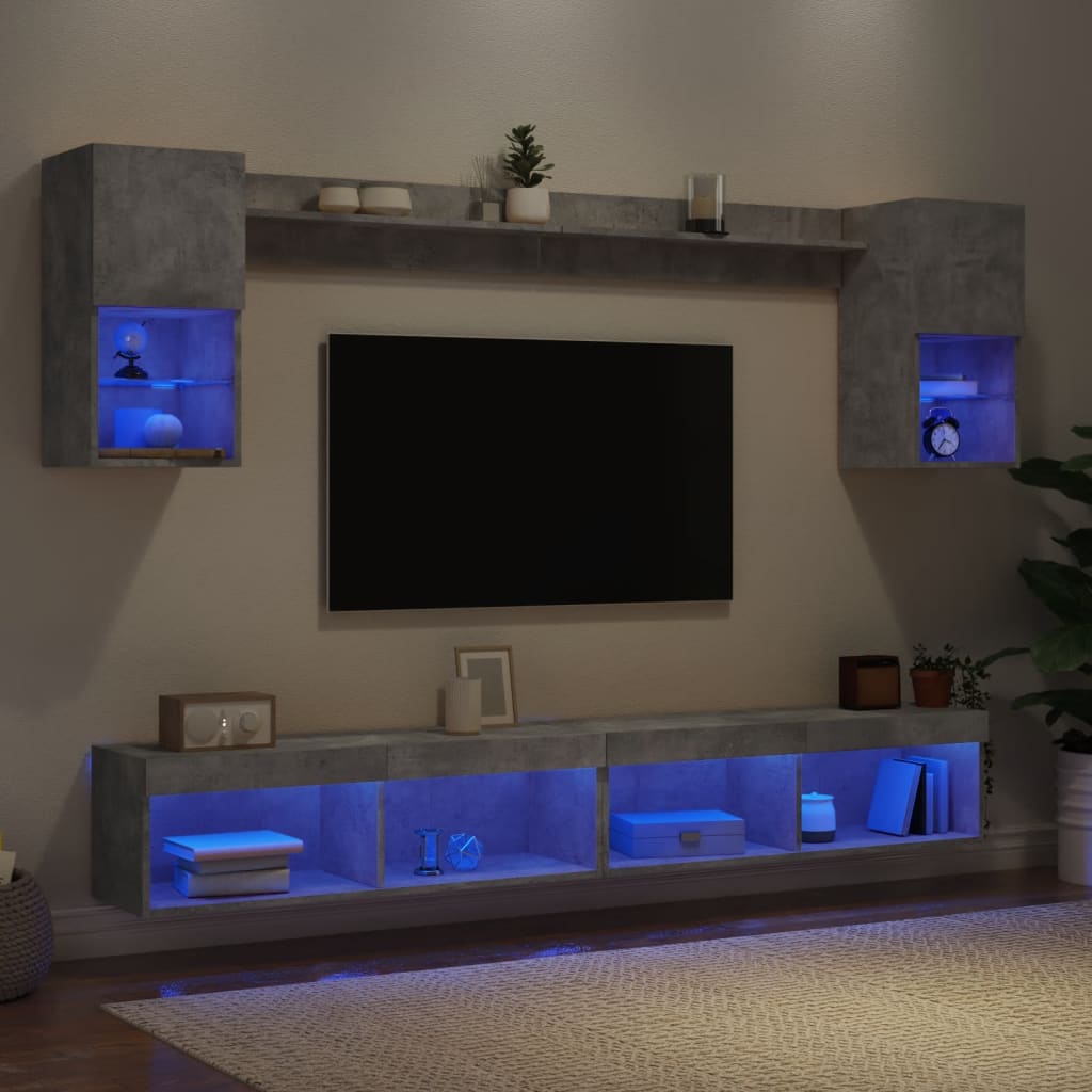 6Dílná Obývací Stěna S Led Betonově Šedá Kompozitní Dřevo