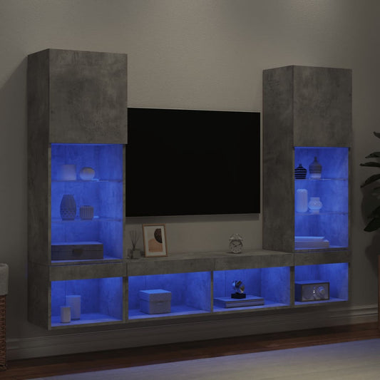 5Dílná Obývací Stěna S Led Betonově Šedá Kompozitní Dřevo