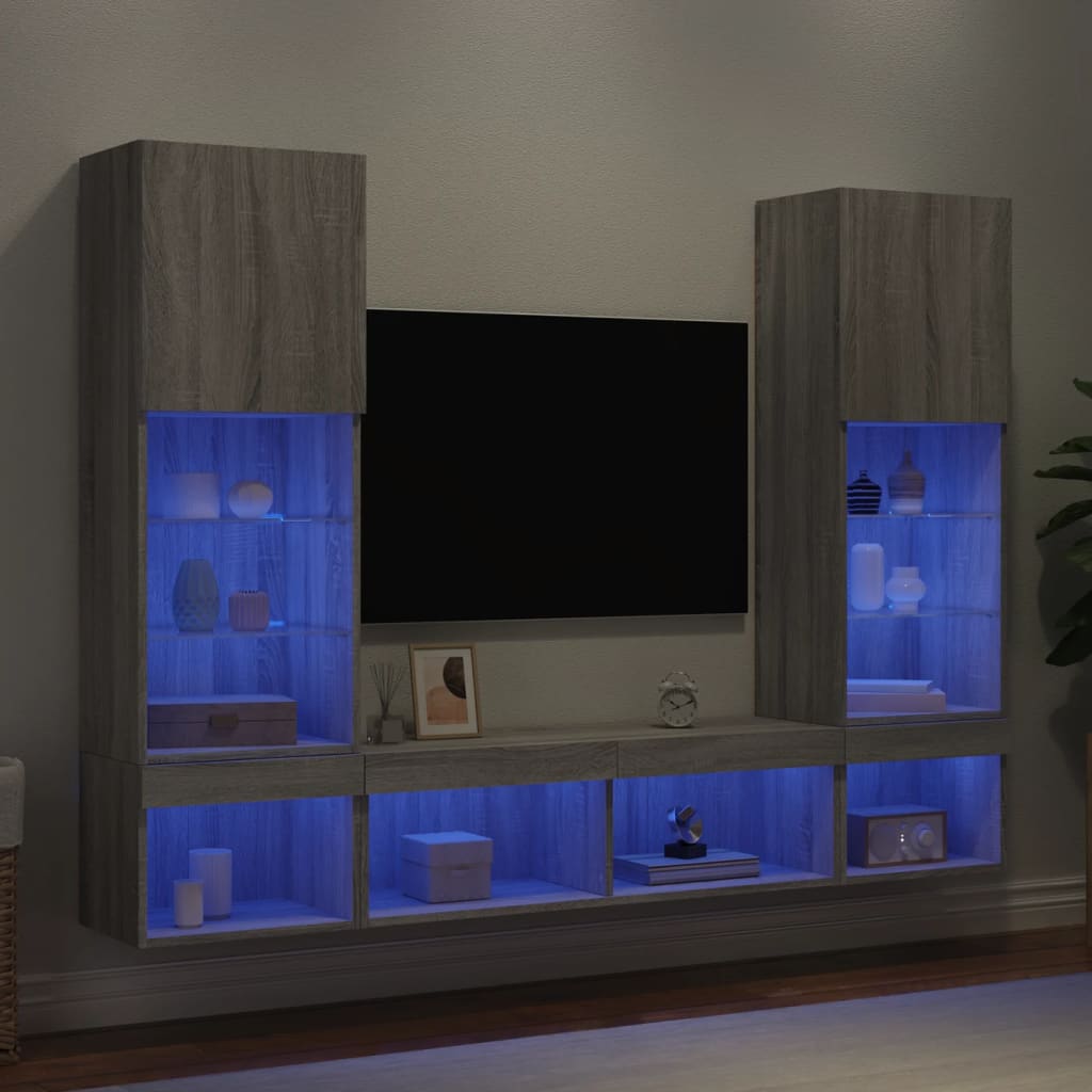 5Dílná Obývací Stěna S Led Betonově Šedá Kompozitní Dřevo