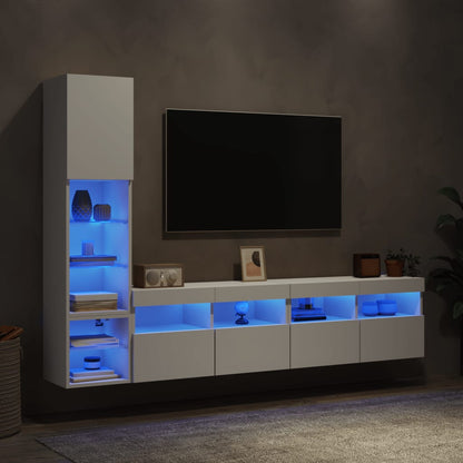 4Dílná Obývací Stěna S Led Osvětlením Bílá Kompozitní Dřevo