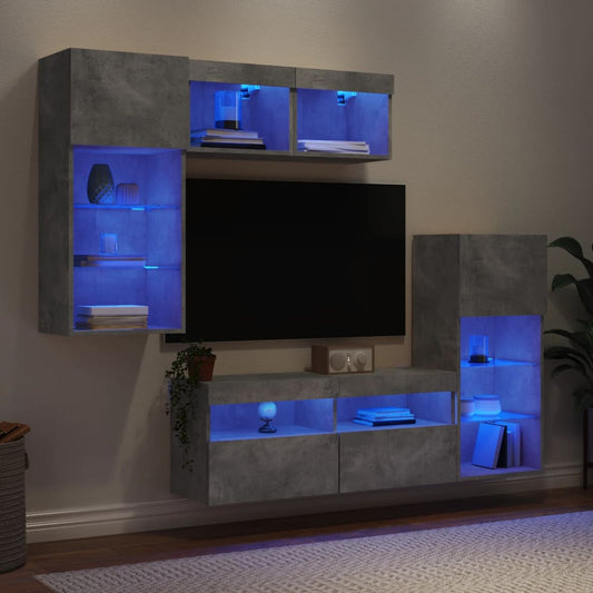 5Dílná Obývací Stěna S Led Betonově Šedá Kompozitní Dřevo